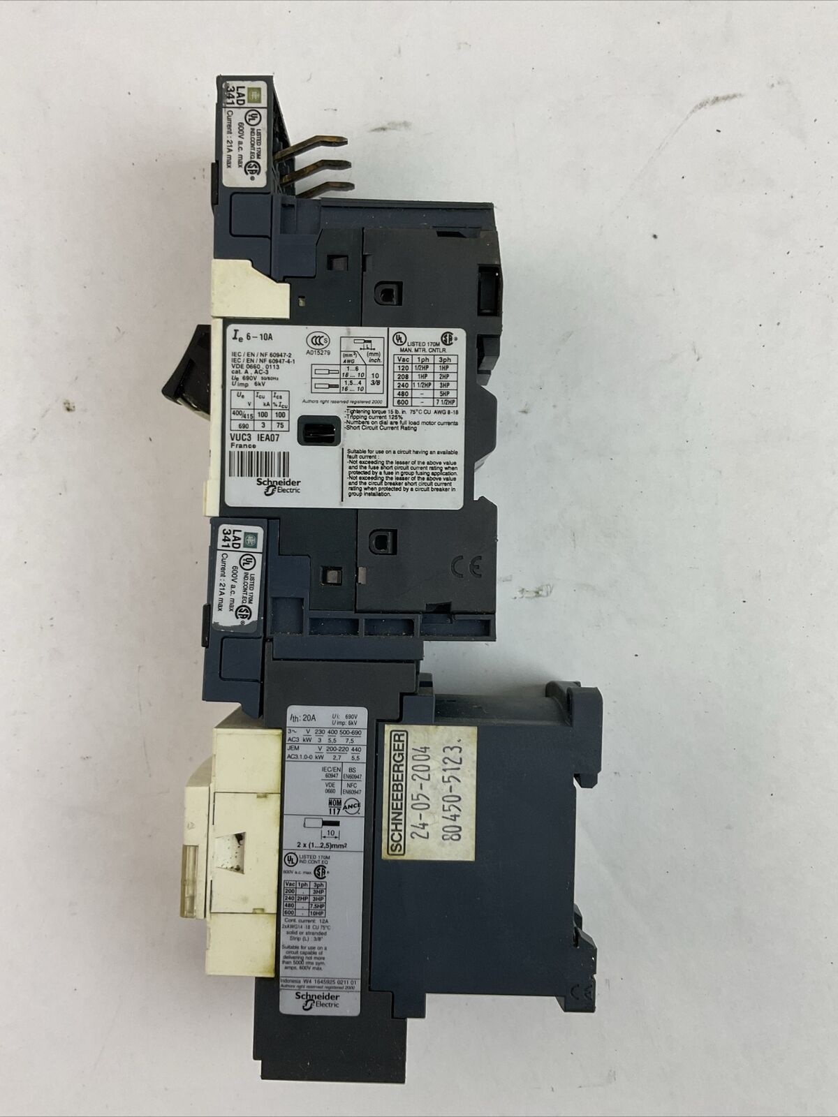 SCHNEIDER GV2ME143/6-10A CIRCUIT BREAKER LC1D123BL CONTACTOR COIL 24VDC LAD341