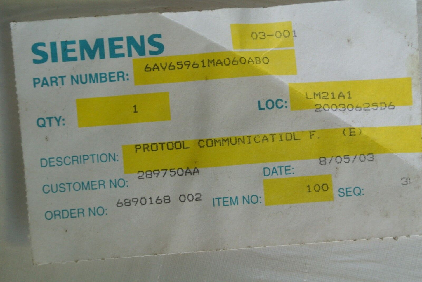 SIEMENS 6AV6596-1MA06-0AB0 SIMATIC HMI PROTOOL USER'S MANUALS (2) COMMUNICATION*