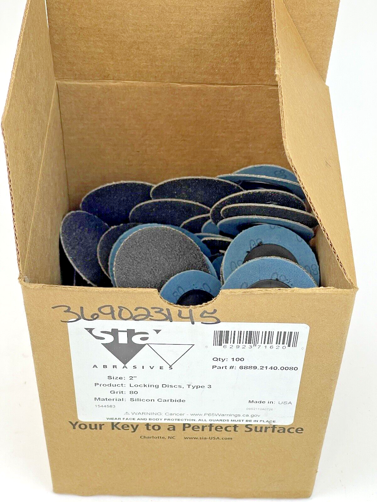 SIA ABRASIVES - BOX OF 99 - 2" LOCKING DISKS - TYPE 3 - 80 GRIT - 6889.2140.0080