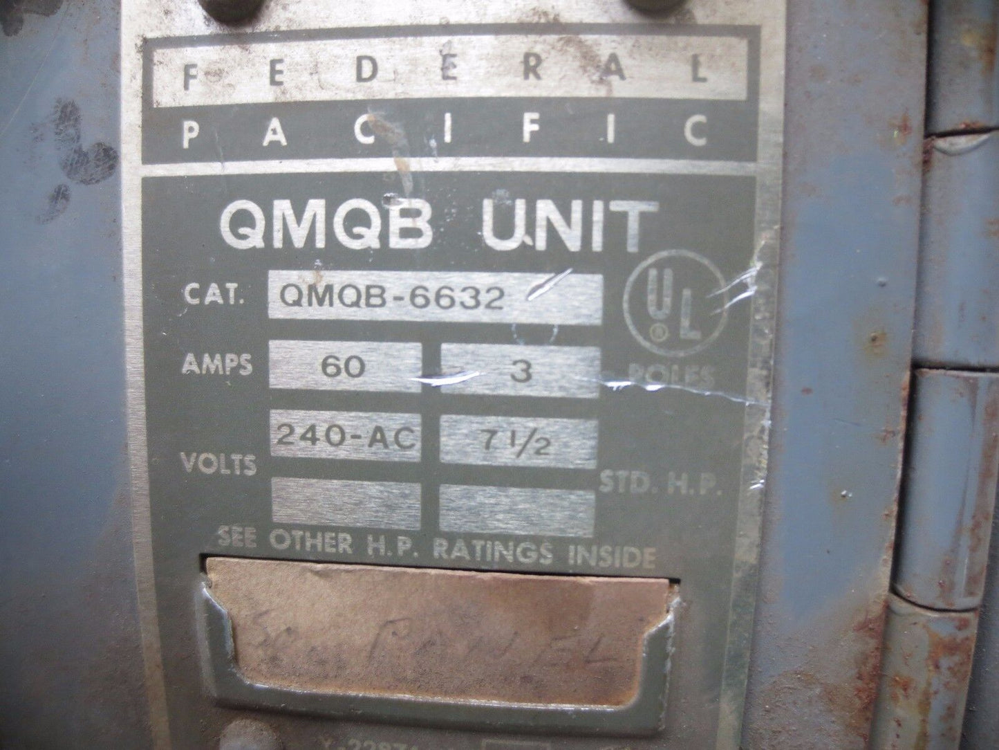 FPE / FEDERAL PACIFIC QMQB-6632 PANEL SWITCH - 240VAC, 60A, 3-POLE