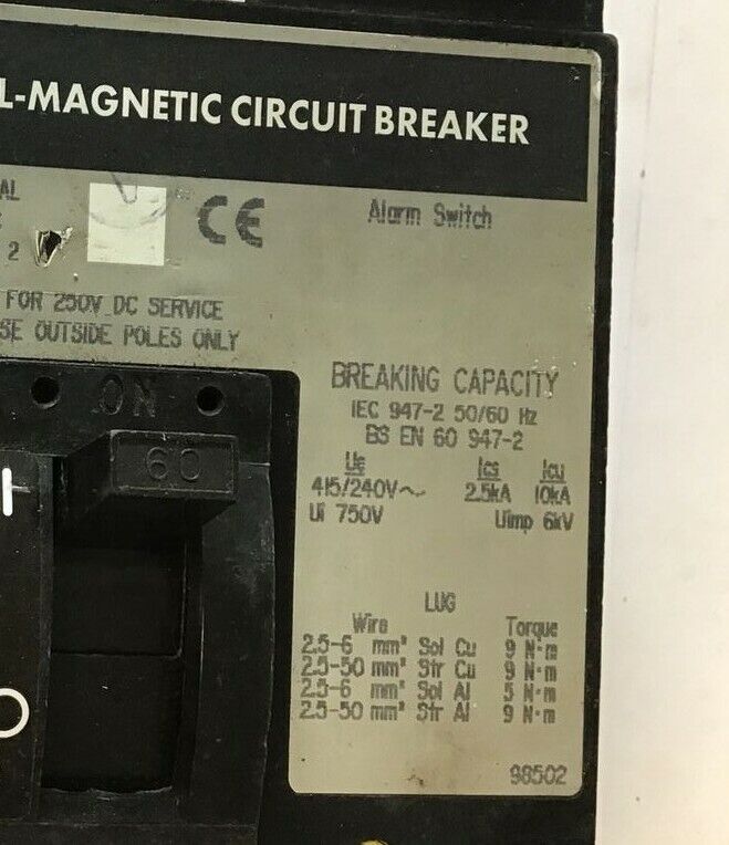 SQUARE D FHP360602100 CIRCUIT BREAKER 600VAC 250VDC 60A