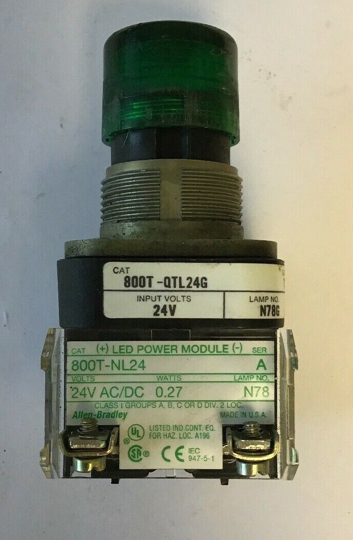 ALLEN BRADLEY GREEN PUSH BUTTON 800T-QTL24G SER T 24V LAMP#N78G