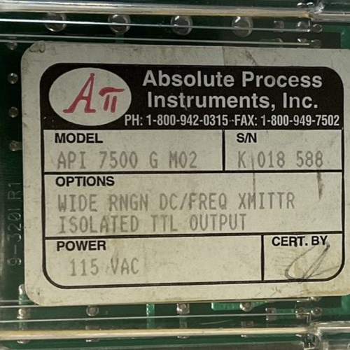 ABSOLUTE PROCESS INSTRUMENTS API 7500 RELAY G M02 115VAC OUTPUT LOOP TRACKER