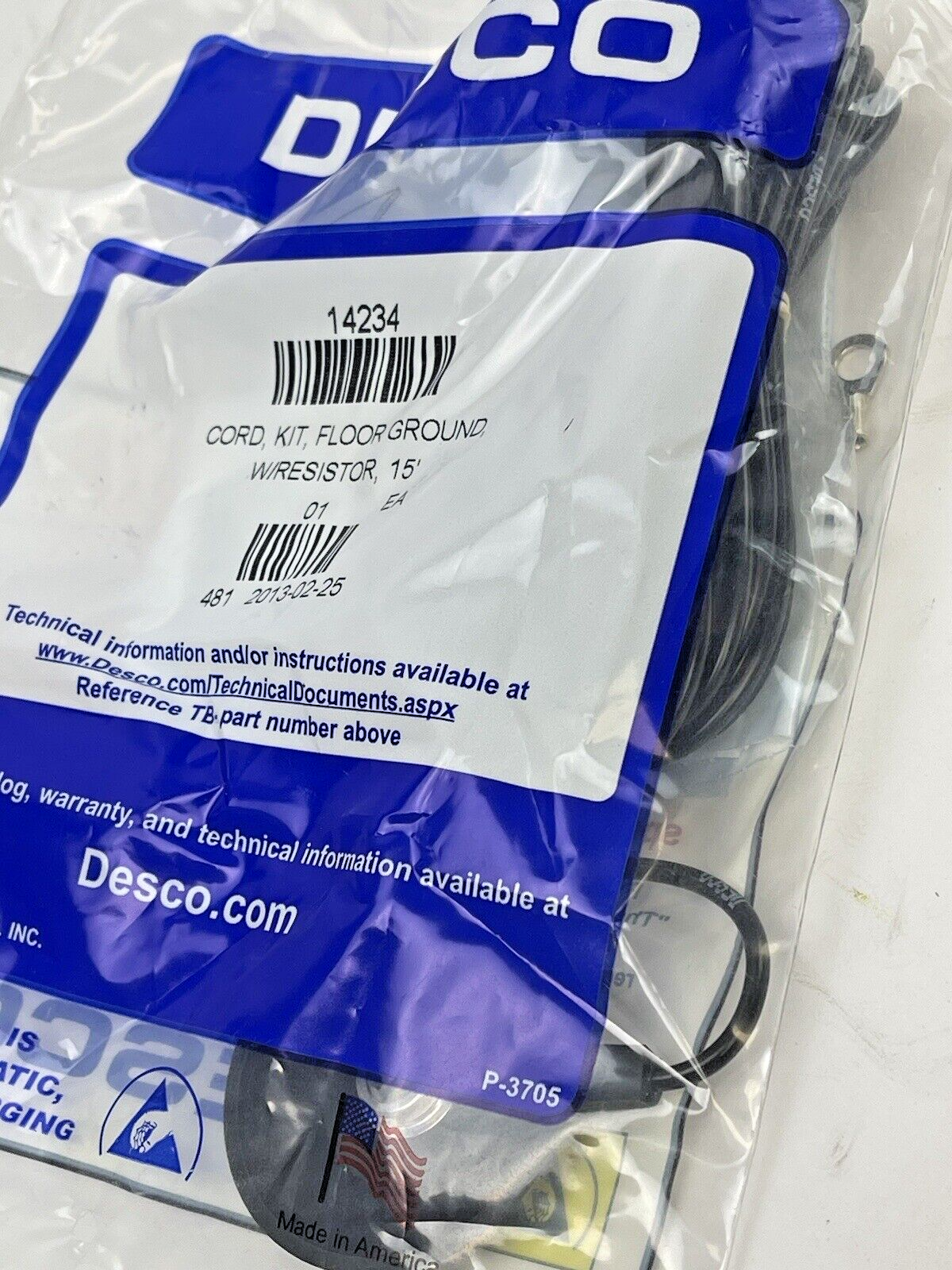DESCO *LOT OF 10* - 14234 - CORD KIT, FLOOR GROUND, 10MM STUD W/ RESISTOR 15'