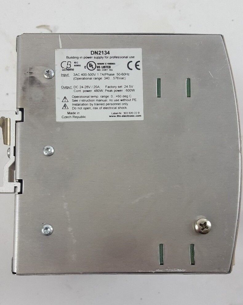 IFM DN2134 POWER SUPPLY 3AC 400-500V 1.7A/PHASE OUTPUT 24-28 VDC 600W 20A