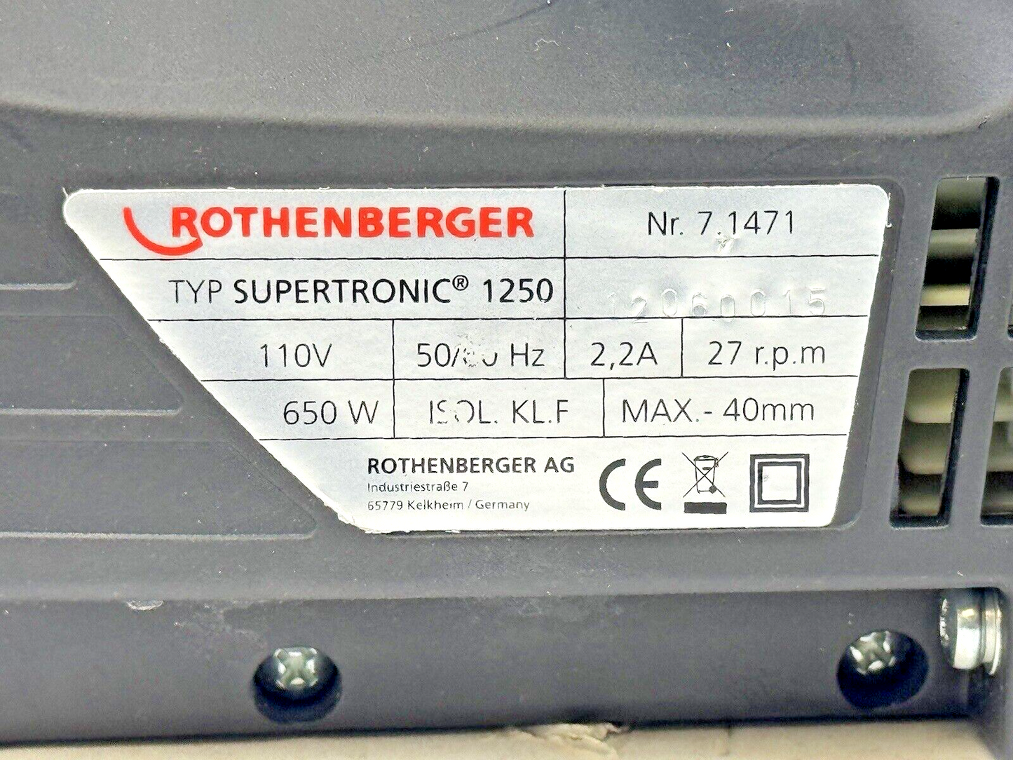 ROTHENBERGER - SUPERTRONIC 1250 -1.1/4" - PORTABLE PIPE THREADING MACHINE/ KIT