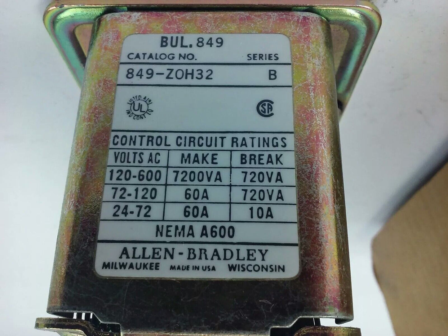 ALLEN BRADLEY 849-ZOH32, SER. B, PNEUMATIC TIMING RELAY, 208V-60HZ, NEW
