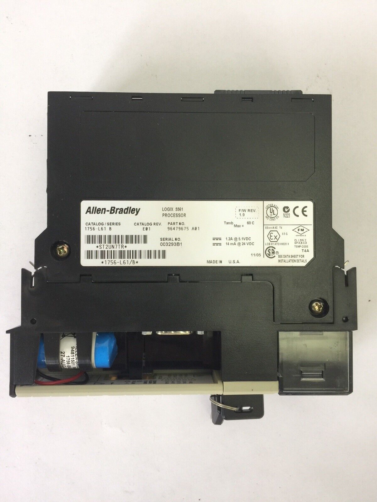 ALLEN BRADLEY 1756-L61 SER B LOGIX 5561 PROCESSOR CAT REV E01 F/W REV 1.9 24VDC