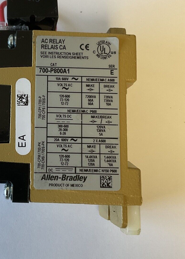 ALLEN BRADLEY 700-P800A1 AC RELAY SER.E 600VAC 10A TYPE P