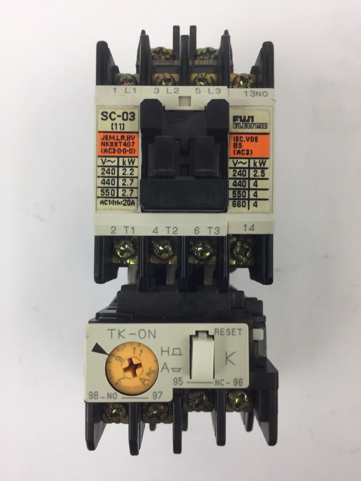 FUJI ELECTRONIC 4NC0A0#10 TYPE SC-03 CONTACTOR 4NK0AS TYPE TK-0N OVERLOAD RELAY