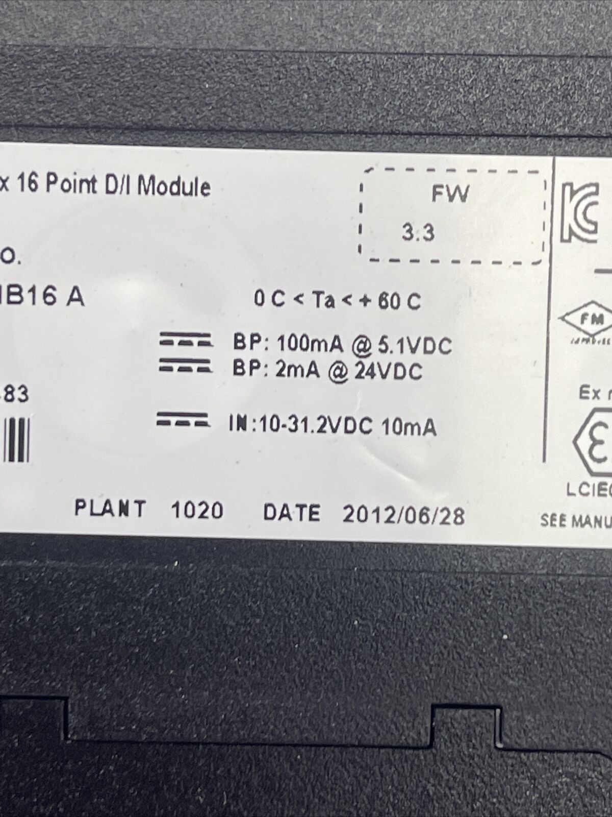 ALLEN BRADLEY 1756-IB16 SER A FW 3.3 CONTROL LOGIX 16 POINT D/I MODULE