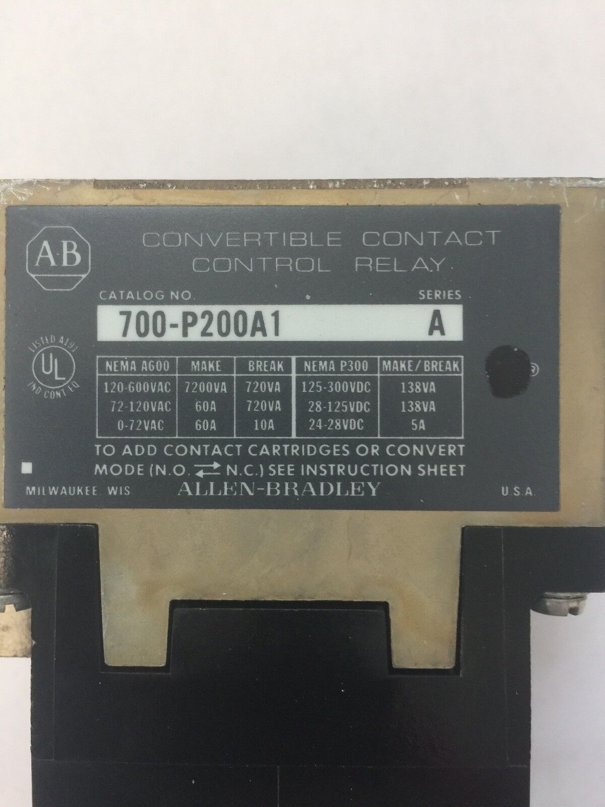 ALLEN BRADLEY 700-P200A1 AC RELAY 115-120V 60HZ 110V 50HZ SER A 2 POLE 2 N.O.