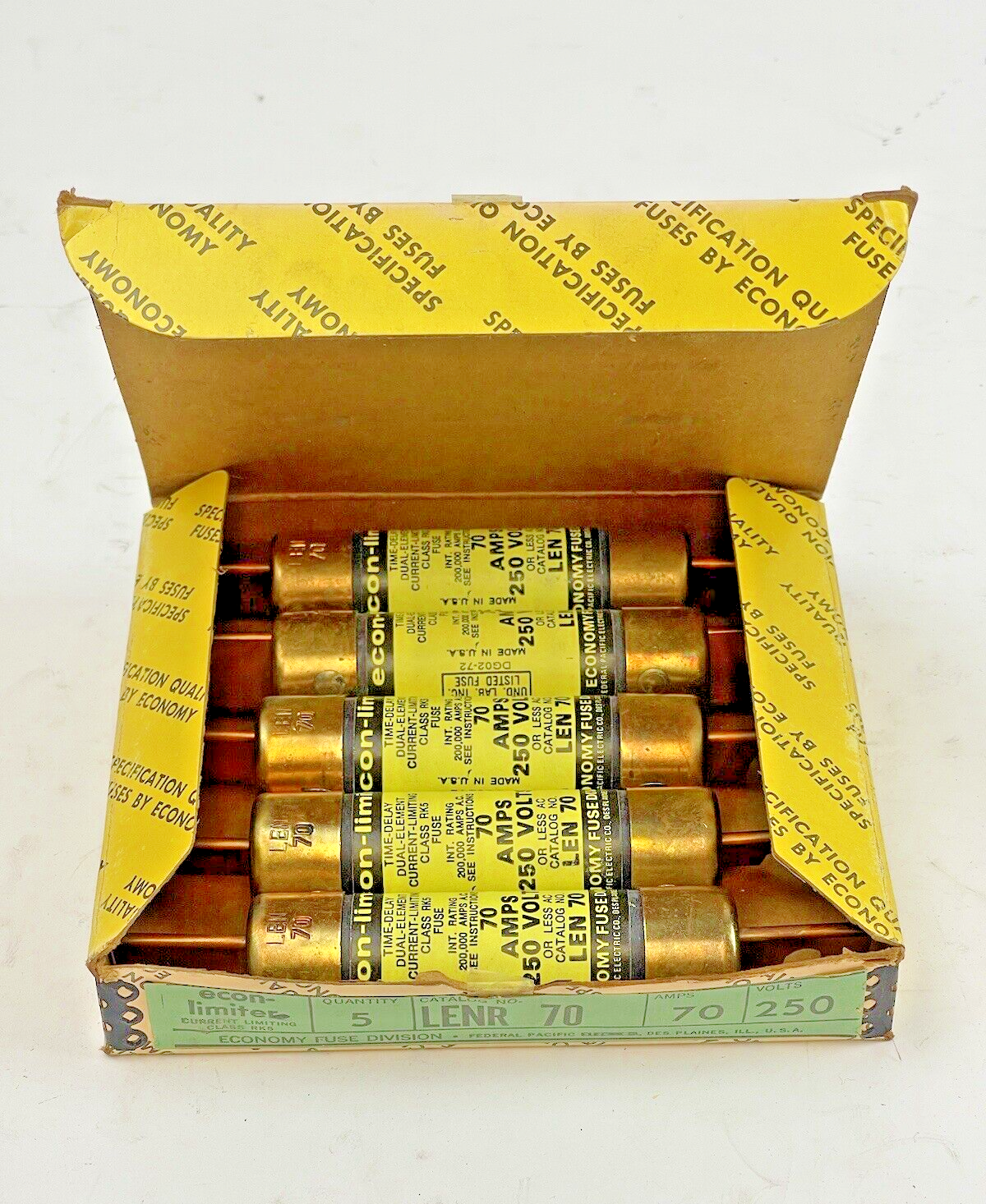 ECON-LIMITER *BOX OF 5* - LEN 70 - 70 AMP, 250 VAC, TIME-DELAY , DUAL-ELEMENT