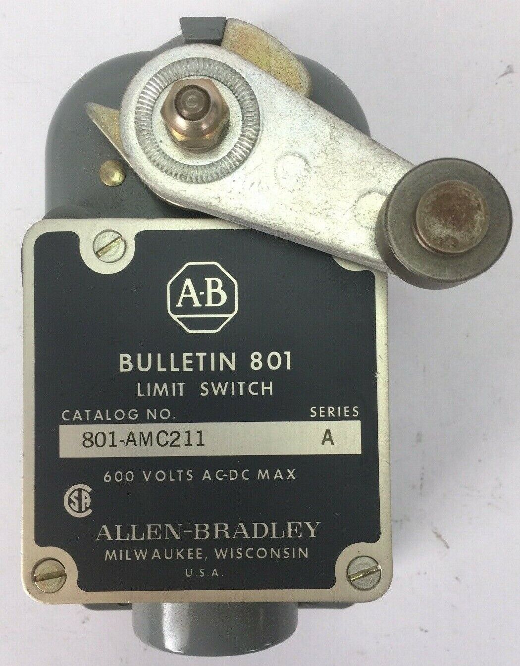 ALLEN BRADLEY 801-AMC211 LIMIT SWITCH 600 VOLTS AC-DC SERIES A