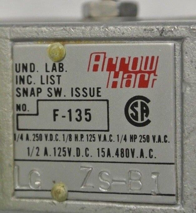 ARROW HART LGZS-B1 - LIMIT SWITCH - GENERAL PURPOSE, 15A, SIDE MOUNT LGZS-BI NEW