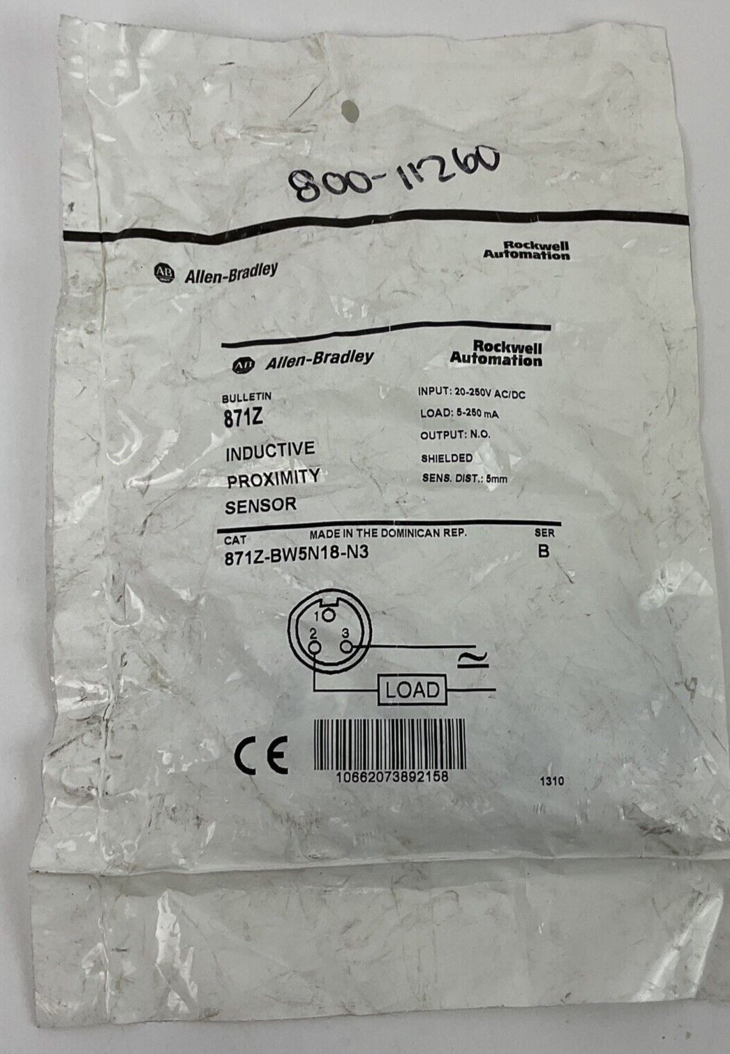 ALLEN BRADLEY 871Z-BW5N18-N3 INDUCTIVE PROXIMITY SENSOR SER.B 20-250VAC/DC 5MM