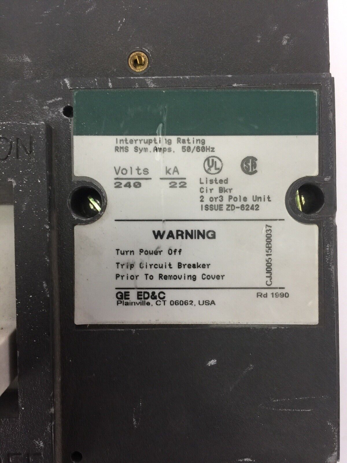 GE TJD432400 INDUSTRIAL CIRCUIT BREAKER 400AMP 240VAC 250VDC 3 POLE 240V 22kA