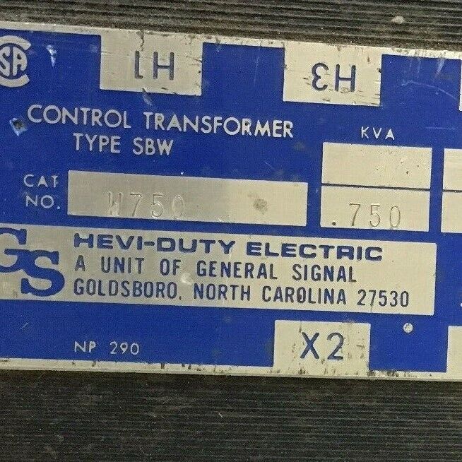 GENERAL SIGNAL W750 CONTROL TRANSFORMER KVA.750 50/60HZ 480V TYPE SBW