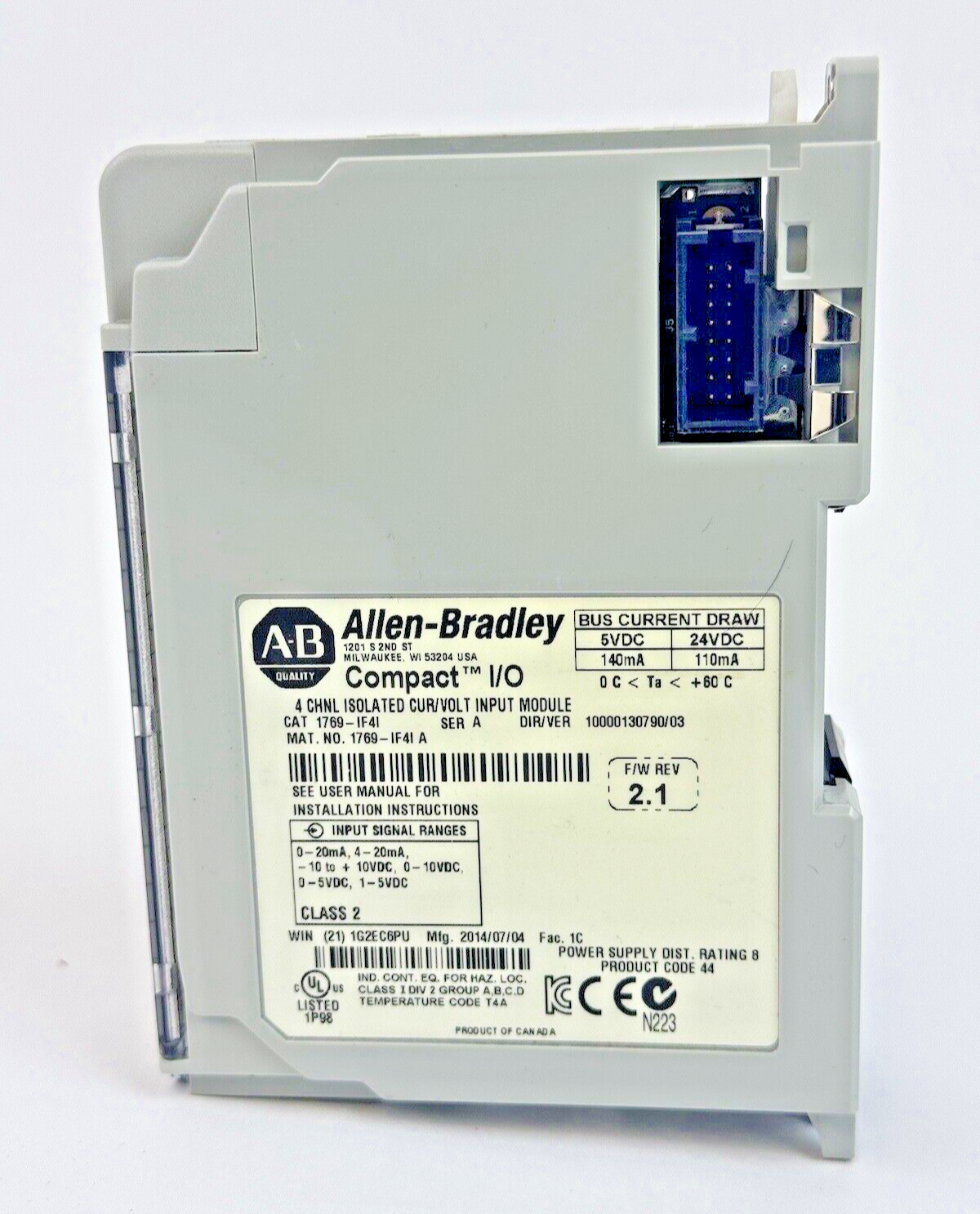 ALLEN-BRADLEY - 1769-IF4I SER. A, F/W REV 2.1, DIR/VER 10000130790/03