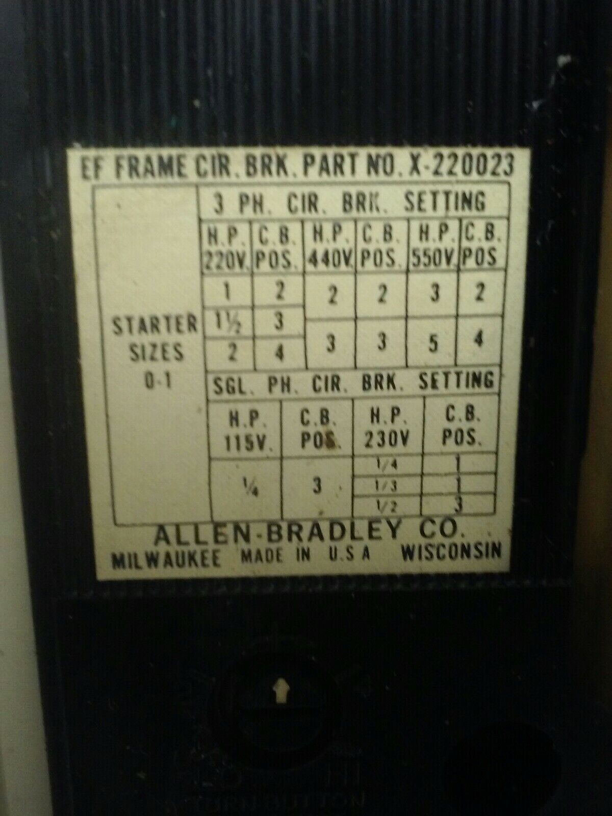 ALLEN BRADLEY SIZE 1 COMBINATION STARTER 872240 SIZE 1 BUL.713 SER. K STARTER