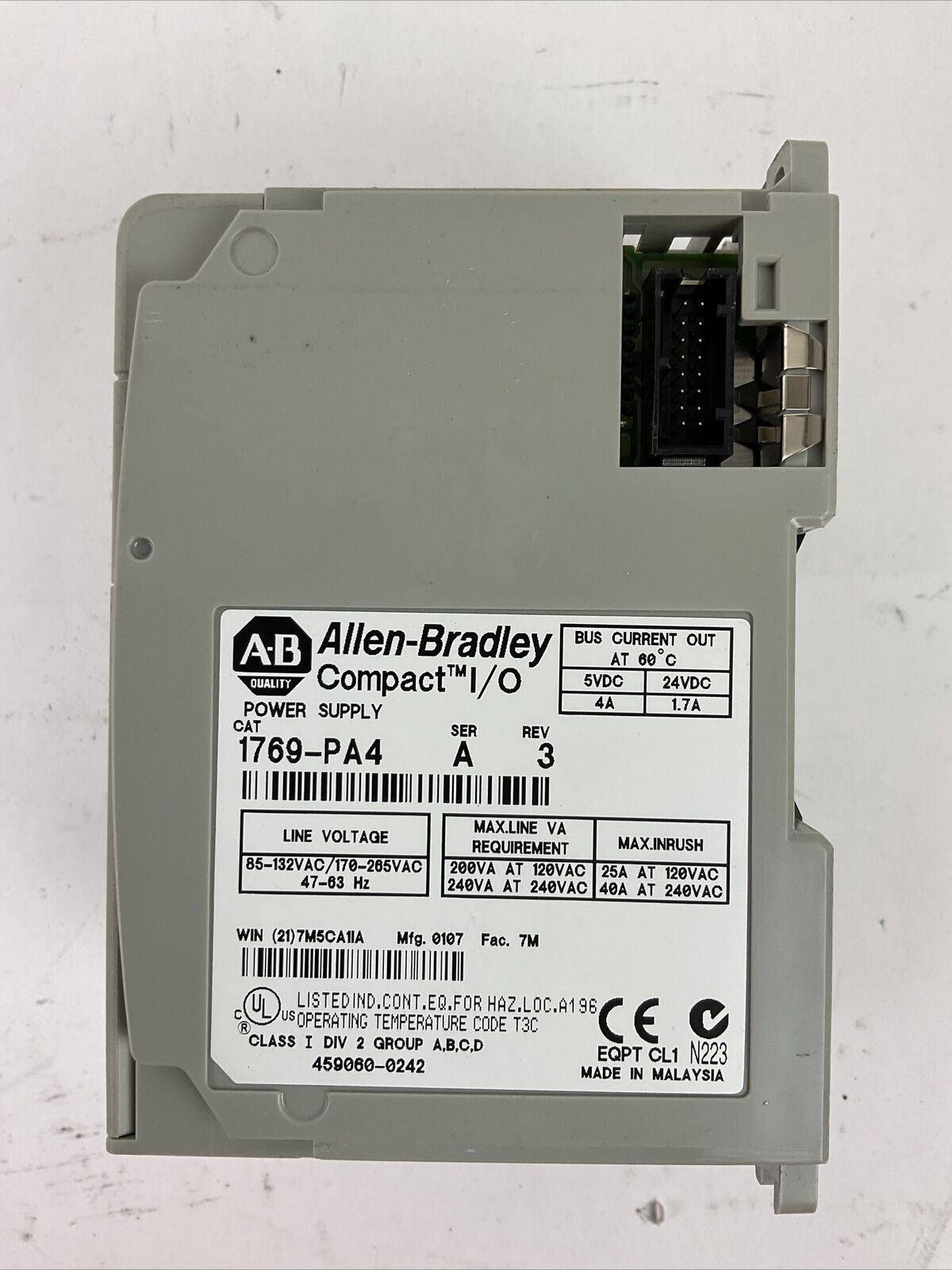 ALLEN BRADLEY 1769-PA4 SER A REV 3 COMPACT I/O POWER SUPPLY