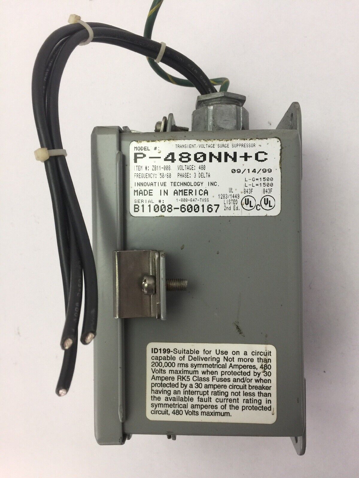 INNOVATIVE TECHNOLOGY P-480NN+C TRANSIENT VOLTAGE SURGE SUPRESSOR 480V 50/60