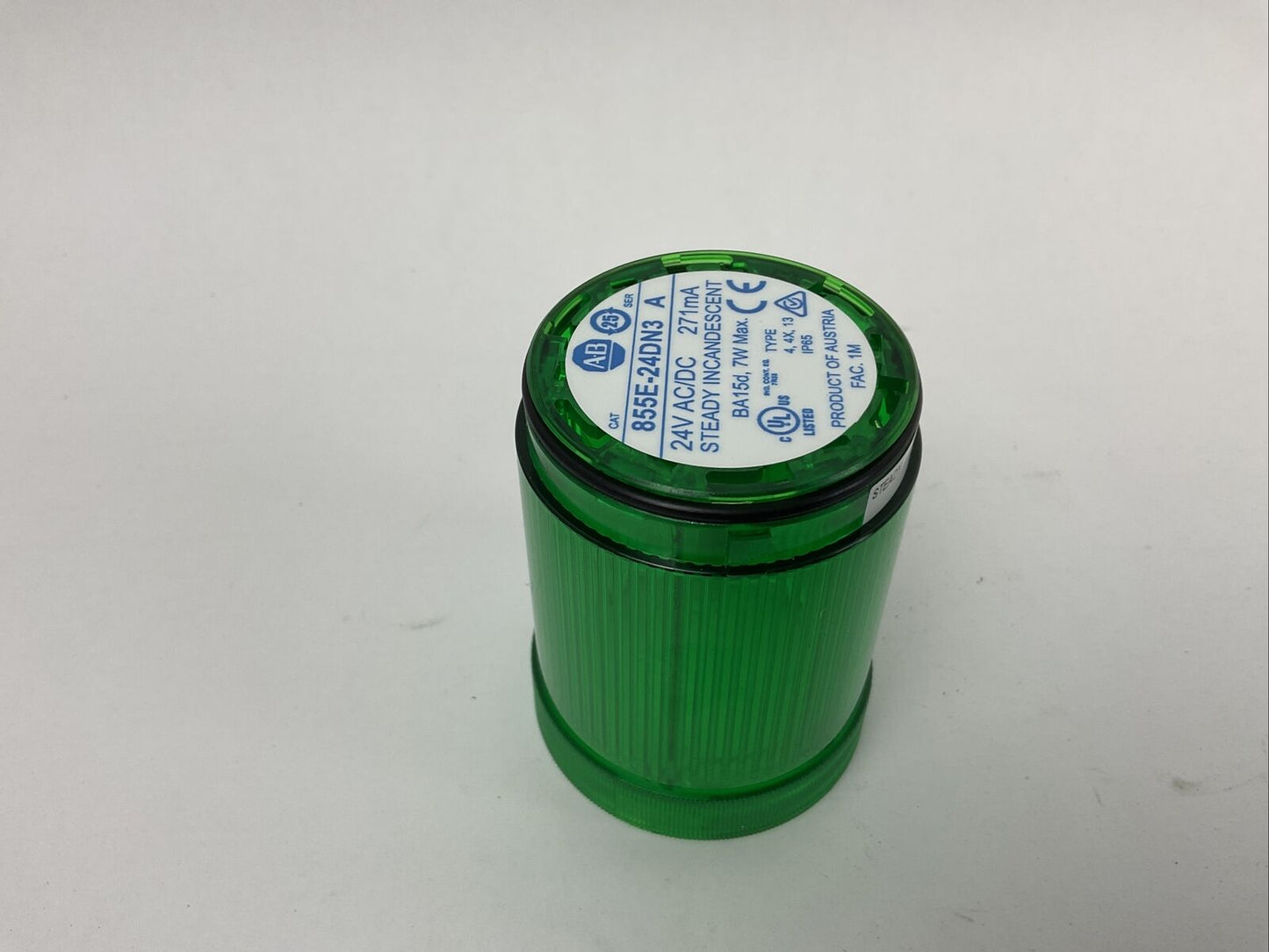 ALLEN BRADLEY 885E-24DN3 SER A 24V 271mA BD 15d 7W STEADY INCANDESCENT GREEN