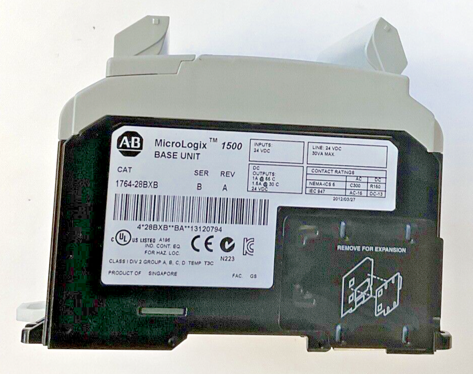 ALLEN BRADLEY 1764-28BXB BASE AND CONTROLLER SER.B REV.A 24VDC MICROLOGIX 1500