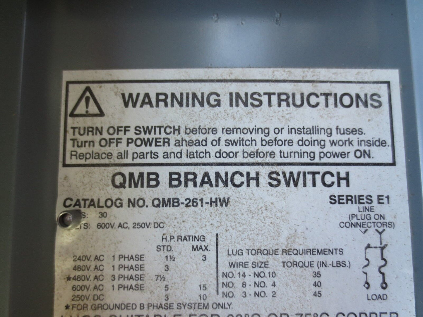SQUARE D QMB261HW QMB BRANCH SWITCH - 30A, 600V, 2-POLE - NEW SURPLUS