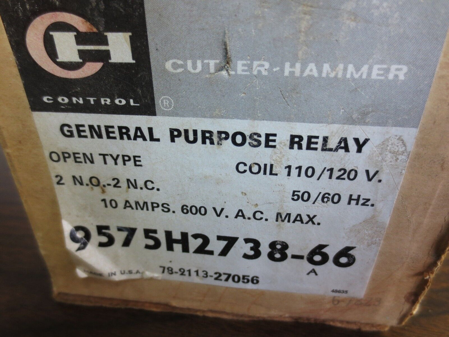 CUTLER-HAMMER 9575H2738-66 GENERAL PURPOSE RELAY 10A, 600VAC MAX - NEW SURPLUS