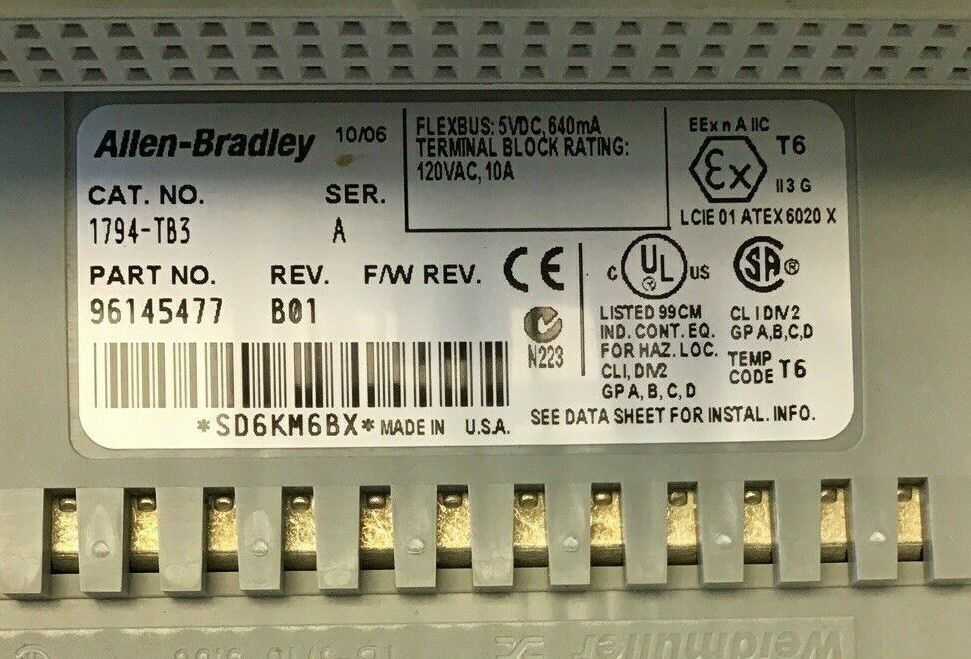 ALLEN BRADLEY 1794-IB16 SER.A REV.B01 SINK INPUT W/1794-TB3 SER.A REV.B01 BASE