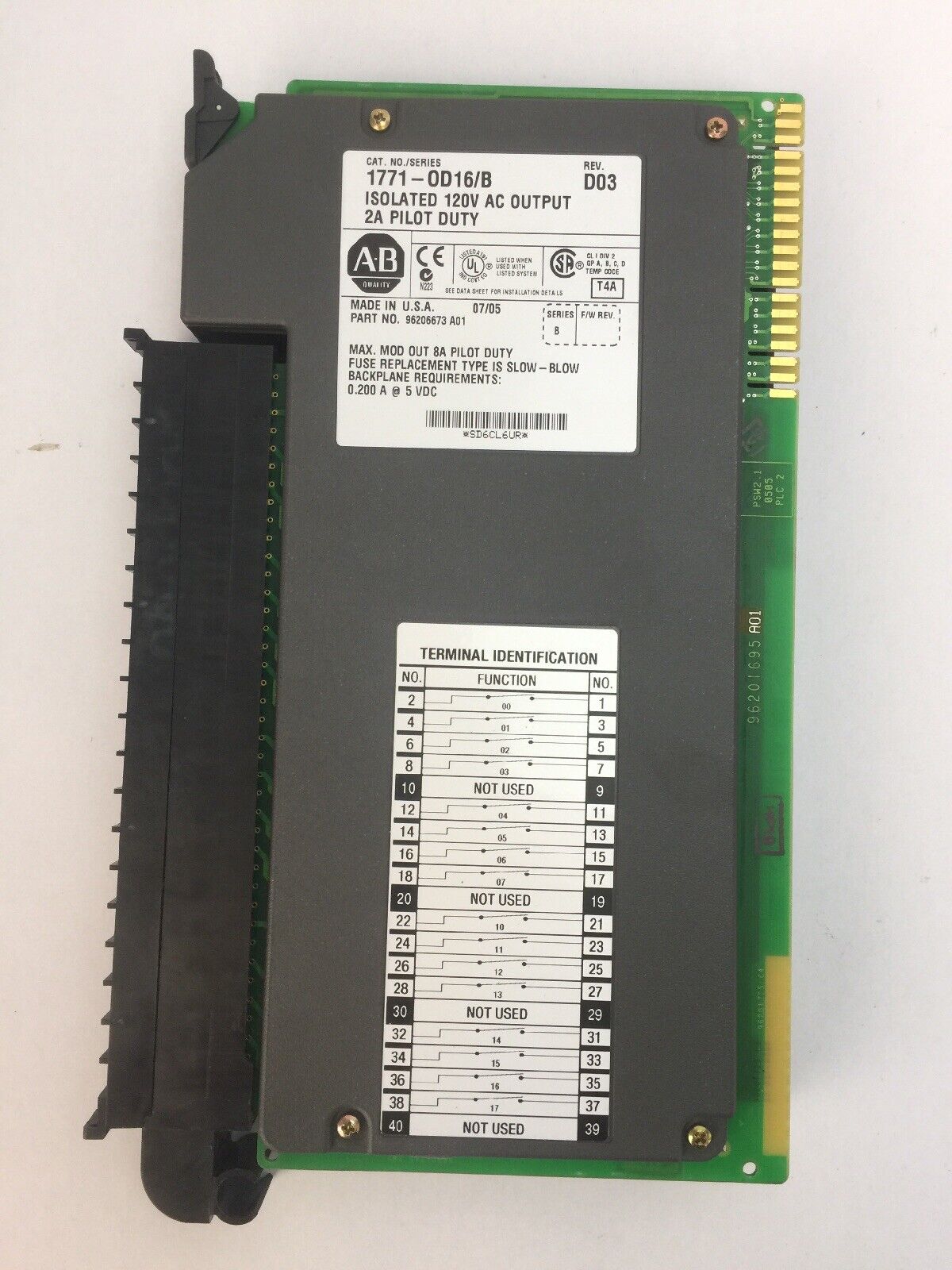 ALLEN BRADLEY 1771-0D16/B 120VAC OUTPUT 2A PILOT DUTY REV D03