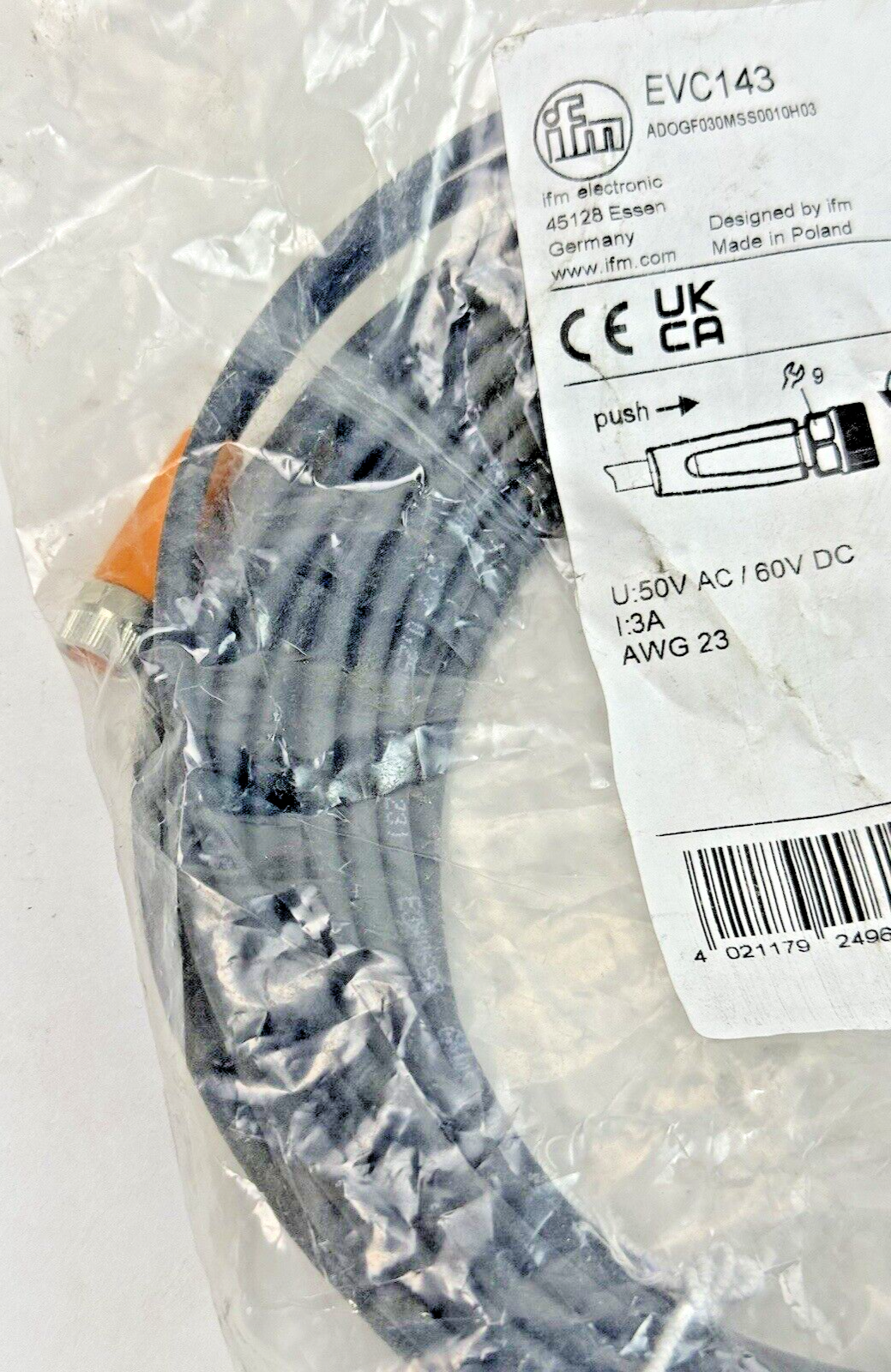 IFM - EVC143 - 3 WIRE PICO M8 CORDSET STRAIGHT CONNECTOR 10M CABLE - NEW