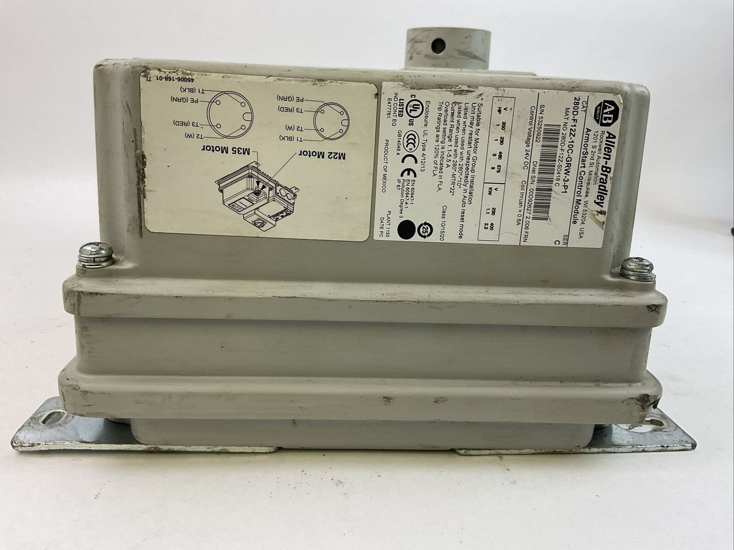 ALLEN BRADLEY 280D-FN-10-R SER C ARMORSTART BASE 280D-F12Z-10C-GRW-3-P1 CONTROL