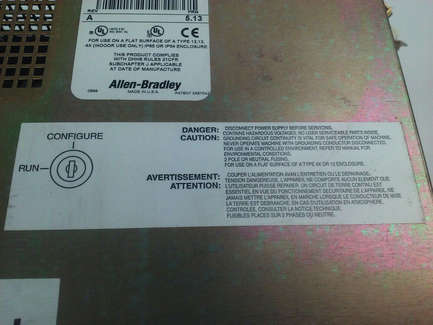 ALLEN BRADLEY 2711E-T10C6 SER. C REV. A PANELVIEW 1000E TERMINAL FRN 5.13 W/KEY