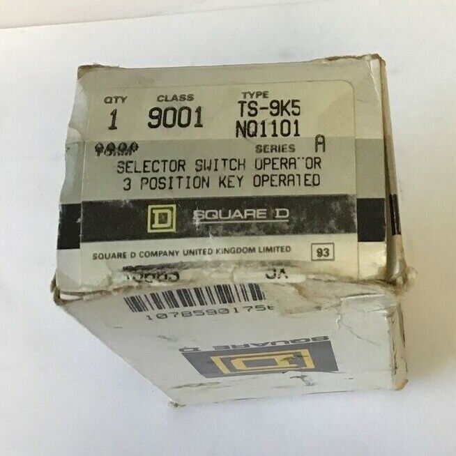 SQUARE D 9001 TS-9K5 NQ1101 SELECTOR SWITCH 3POS KEY OPERATED SER.A