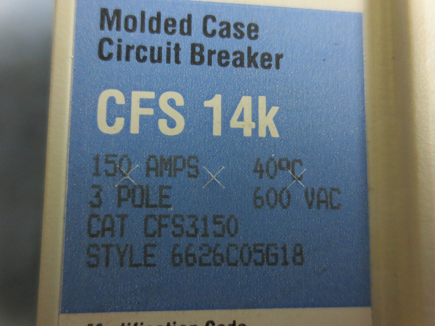 CHALLENGER CFS3150 MOLDED CASE CIRCUIT BREAKER CFS 14k - 150A 3-POLE FD3150