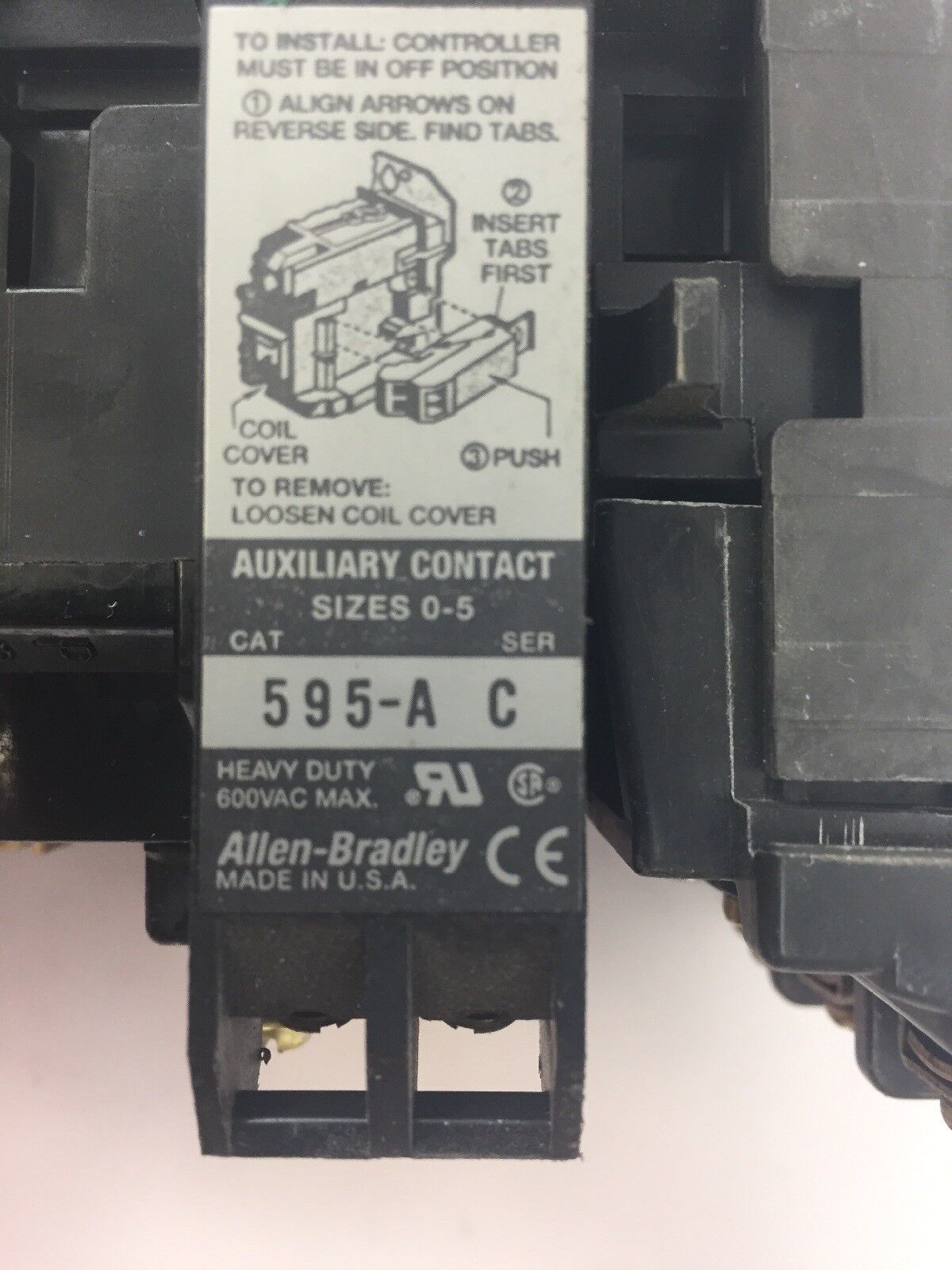 ALLEN BRADLEY 509-A0D-A2E SIZE 0 STARTER 600VAC 18AMP SER B 592-A2EA 1.6-5.0A