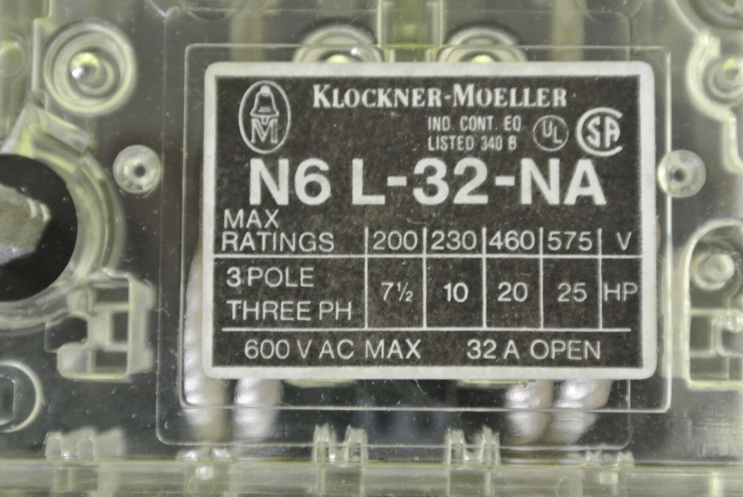 KLOCKNER-MOELLER N6L-32-NA / CIRCUIT INTERRUPTER 600V, 32A, 3-POLE / NEW SURPLUS