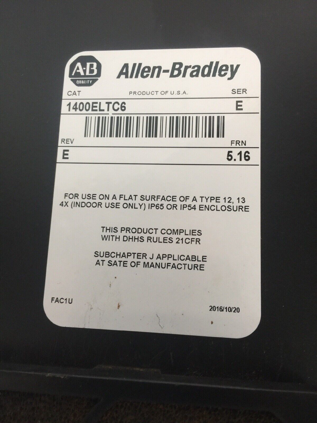 ALLEN BRADLEY 1400ELTC6 PANELVIEW 1400E 115/230VAC 90W SER E REV E FRN 5.16