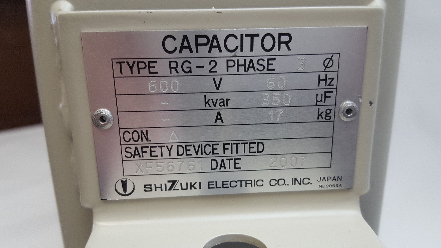 Shizuki Electric RG-2 3-Phase Capacitor 600 V 60 Hz
