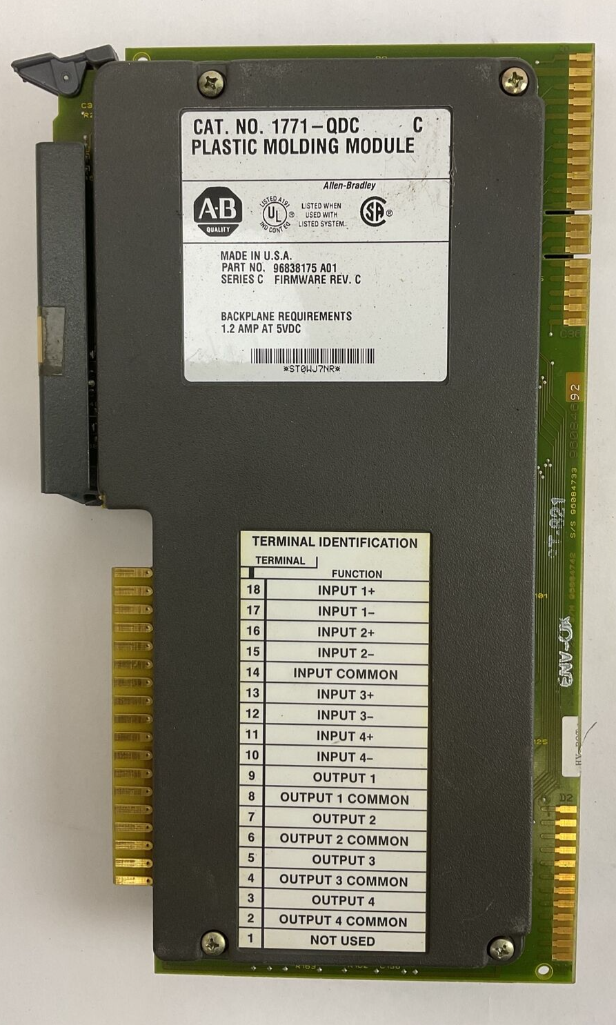 ALLEN BRADLEY 1771-QDC C PLASTIC MOLDING MODULE SER C FIRMWARE REV C 1.2A @ 5VDC