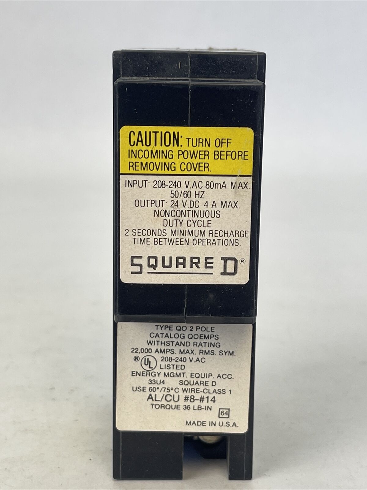 SQUARE D QOEMPS INPUT 208-240VAC OUTPUT 24VDC POWER SUPPLY FOR QO CIRCUIT BREAKE