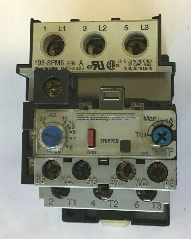 ALLEN BRADLEY 193-B1F1 SER.A W/ 193-BPM6 SER.A OVERLOAD RELAY 3.7-12A 600V