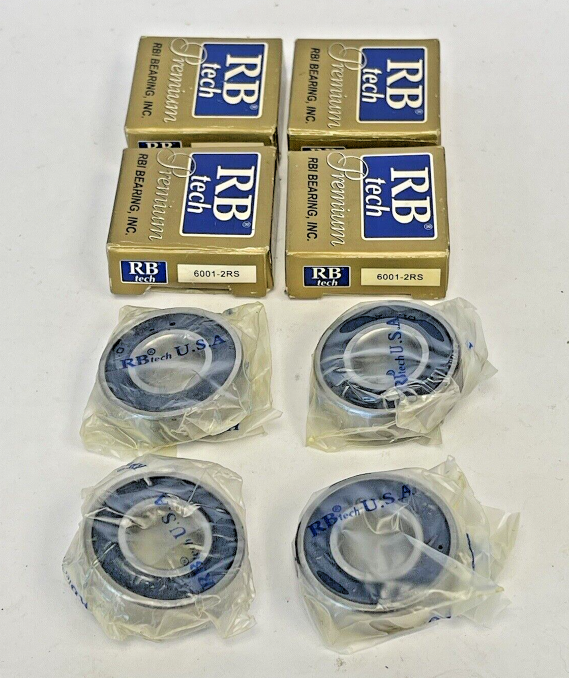 RB TECH *LOT OF 4* - 6001-2RS - RBI DOUBLE SEALED - BALL BEARING - 12X28X8 mm