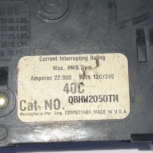 WESTINGHOUSE QBHW2050TM CIRCUIT BREAKER 120/240VAC 50A 2POLE