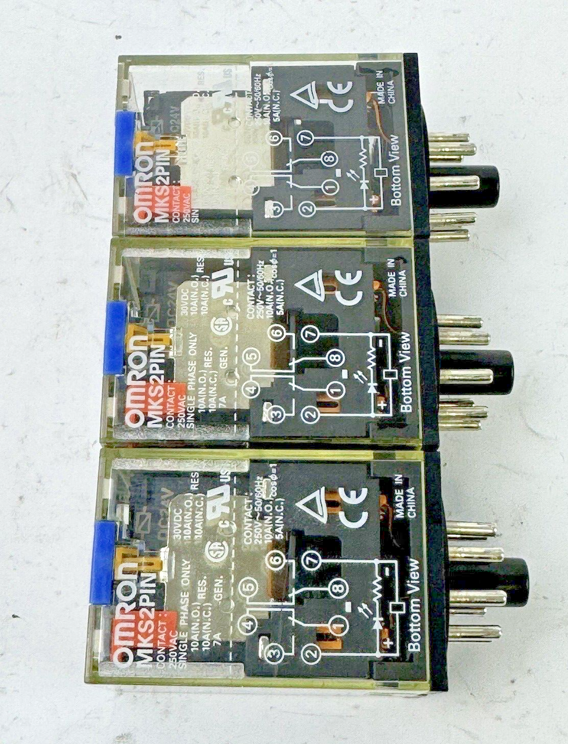 OMRON *LOT OF 3* - MKS2PIN - RELAY - 250VAC/ 30VDC, 10A RES. ,7A GEN. SINGLE PHS