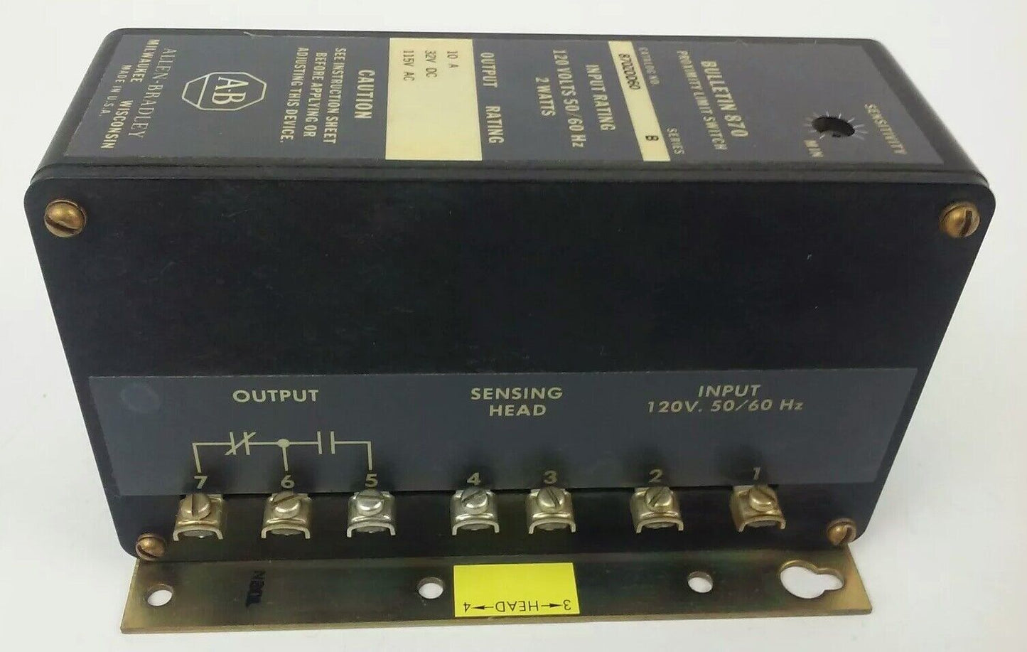 ALLEN BRADLEY 870-ZOD60 SER. B,PROXIMITY LIMIT SWITCH 120V, 2 WATTS, 10A, 32VDC