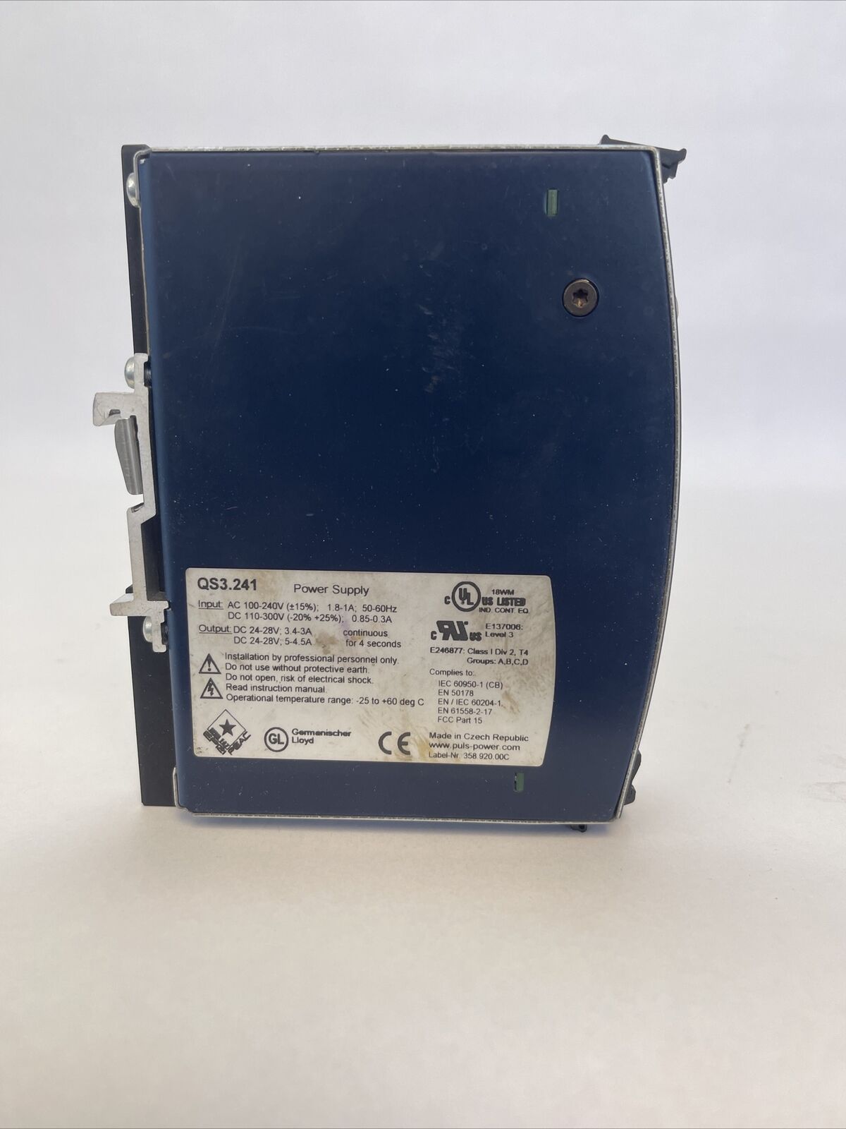PULS DIMENSIONS QS3.241 POWER SUPPLY OUTPUT 24-28VDC INPUT 100-240VAC