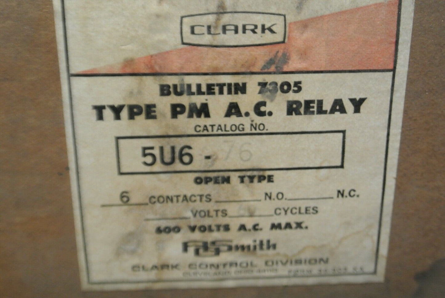 CLARK 5U6-76 / RELAY BUL. 7305 TYPE PM / 6 CONTACTS 110-120V COIL / NEW SURPLUS